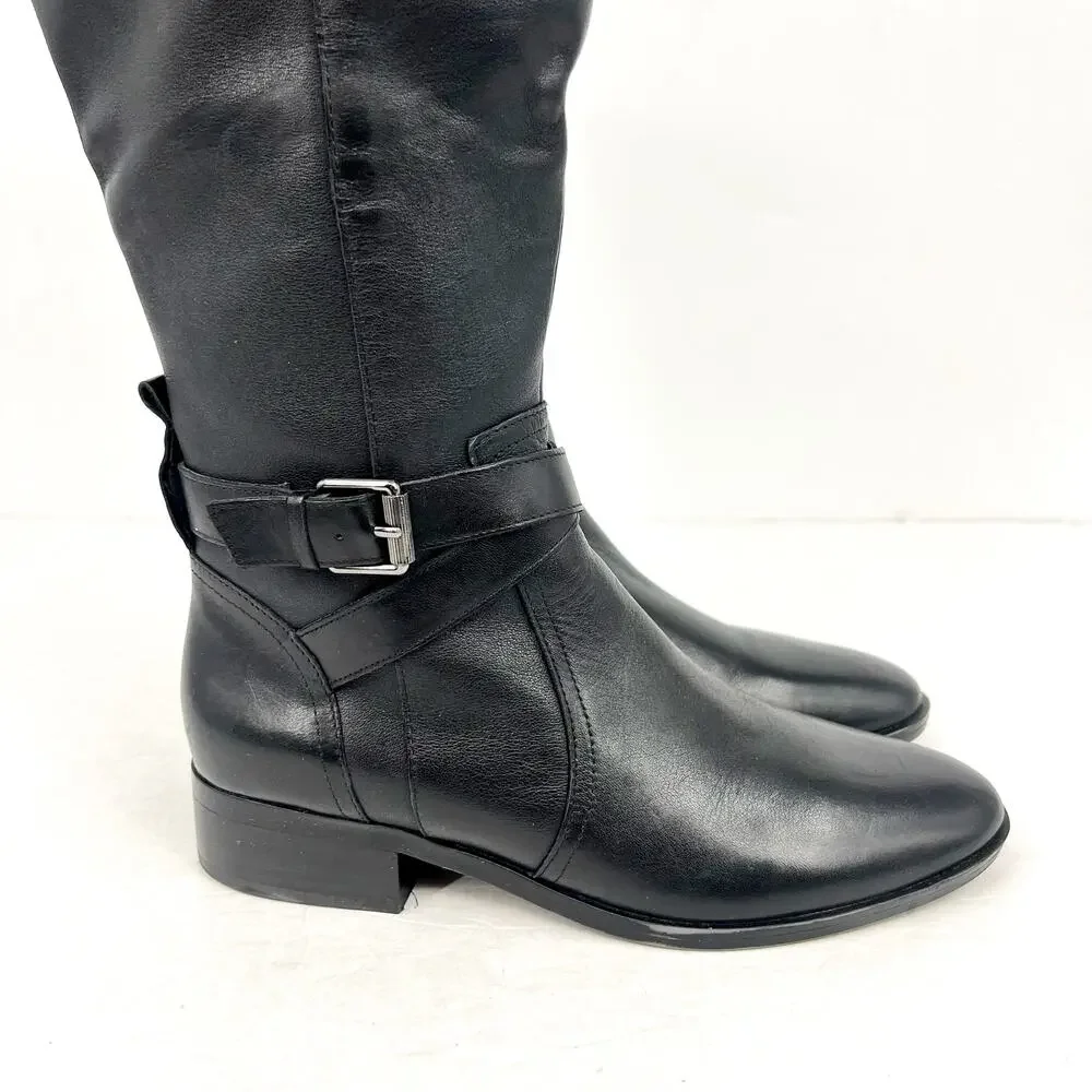 Naturalizer Womens Rena Knee High Boots 8.5M WIDE CALF Black Leather NWOB